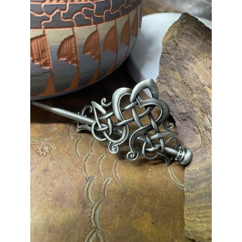 Celtic Weave Knotwork Bun Holder Women Viking Hair Stick Cage Pin Barrette Heart - Picture 16 of 16